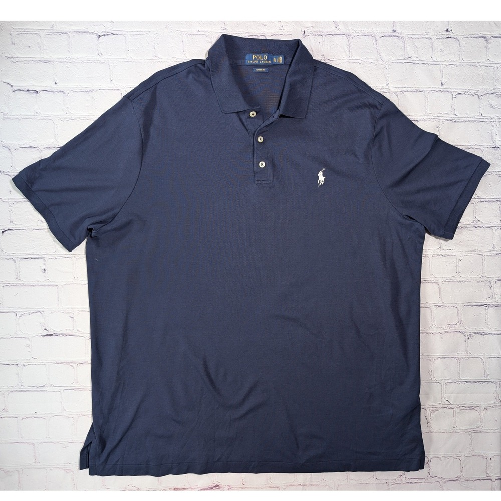 Polo Ralph Lauren Classic Fit Polo Shirt Mens XL Cotton Navy White Pony Logo